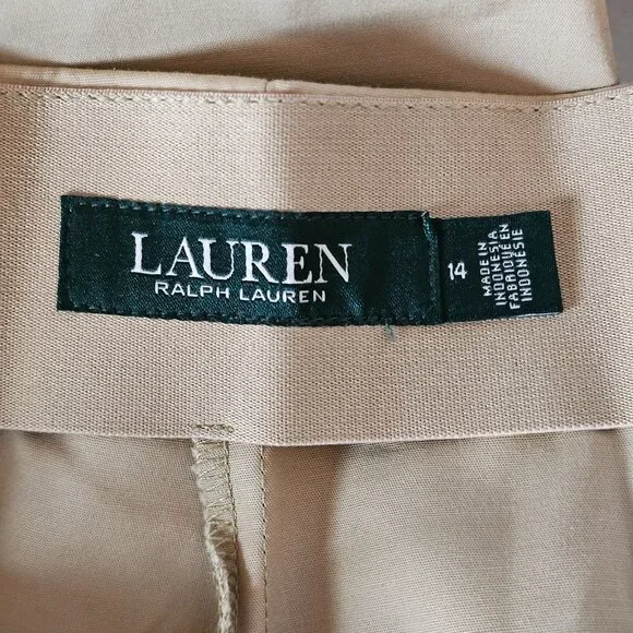 NWT Lauren Ralph Lauren Dress Pants Womens 14 Tan Wide Leg Slacks Office Work - Picture 6 of 14